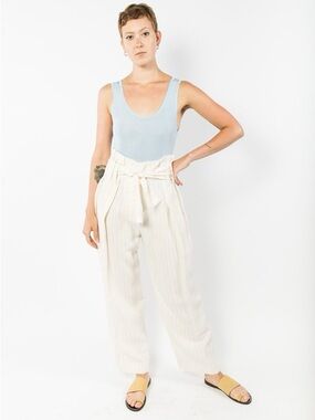 STUDIO NICHOLSON ‘Bora’ Linen Blend High-Waisted Wide-Leg Striped Paper Bag Pant